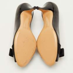 Pre Owned حذاء كعب عالي سالفاتوري فيراغامو فيونكة فارا جلد لامع أسود مقدمة مفتوحة مقاس 35.5