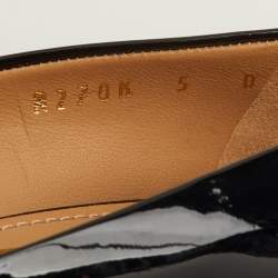 Pre Owned حذاء كعب عالي سالفاتوري فيراغامو فيونكة فارا جلد لامع أسود مقدمة مفتوحة مقاس 35.5