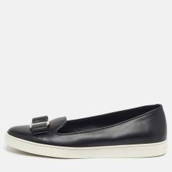 Pre Owned Salvatore Ferragamo Novello Size 40 Black Leather Slip On Sneakers