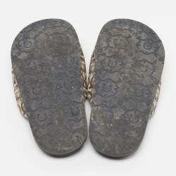 Pre Owned Salvatore Ferragamo Vara Bow Size 37 Beige/Grey Canvas Flat Slide