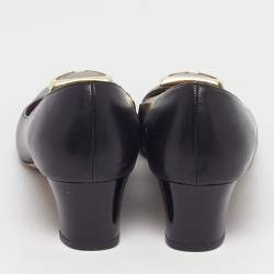 مملوكة مسبقًا Salvatore Ferragamo Bow Size 39 Black Patent Leather Block Heel Pumps