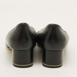 Pre Owned Salvatore Ferragamo Fiamma Keyhole Size 40 Black Leather Block Heel Pumps