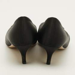 Pre Owned Salvatore Ferragamo Size 40.5 Black Satin Round Toe Pumps