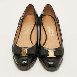 Pre Owned Salvatore Ferragamo Vara Bow Size 40.5 Black Leather Block Heel Pumps