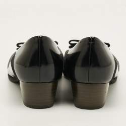 Pre Owned Salvatore Ferragamo Vara Bow Size 40.5 Black Leather Block Heel Pumps