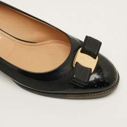 Pre Owned Salvatore Ferragamo Vara Bow Size 40.5 Black Leather Block Heel Pumps