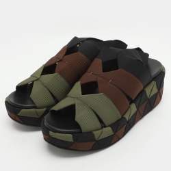 Pre Owned Salvatore Ferragamo Elettra Size 37 Tricolor Canvas Slingback Sandals