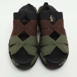 Pre Owned Salvatore Ferragamo Elettra Size 37 Tricolor Canvas Slingback Sandals