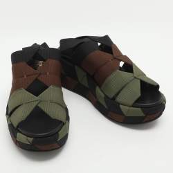 Pre Owned Salvatore Ferragamo Elettra Size 37 Tricolor Canvas Slingback Sandals