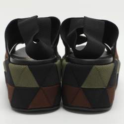 Pre Owned Salvatore Ferragamo Elettra Size 37 Tricolor Canvas Slingback Sandals