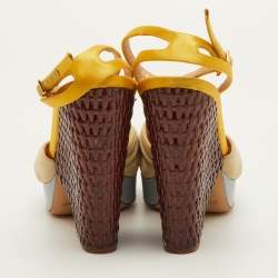 مملوكة مسبقًا Salvatore Ferragamo Luna Size 36.5 Multicolor Leather and Satin Platform Wedge Sandals