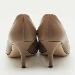 Pre Owned Salvatore Ferragamo Vara Bow Size 37.5 Brown Leather Vara Bow Peep Toe Pumps