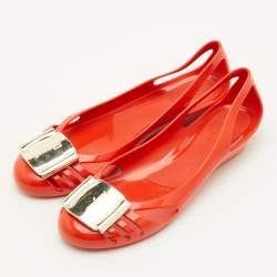 Pre Owned Salvatore Ferragamo Bermuda Size 35.5 Orange Jelly Ballet Flats