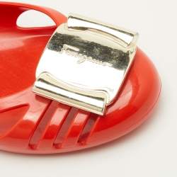 Pre Owned Salvatore Ferragamo Bermuda Size 35.5 Orange Jelly Ballet Flats