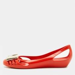 Pre Owned Salvatore Ferragamo Bermuda Size 35.5 Orange Jelly Ballet Flats