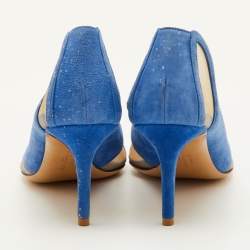 Pre Owned Salvatore Ferragamo Size 39 Blue Mesh and Suede Pointed Toe Pumps