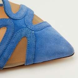 Pre Owned Salvatore Ferragamo Size 39 Blue Mesh and Suede Pointed Toe Pumps