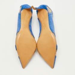 Pre Owned Salvatore Ferragamo Size 39 Blue Mesh and Suede Pointed Toe Pumps
