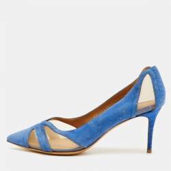 Pre Owned Salvatore Ferragamo Size 39 Blue Mesh and Suede Pointed Toe Pumps