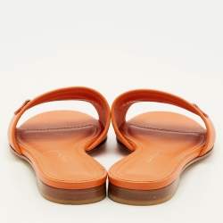 Pre Owned Salvatore Ferragamo Rhodes Size 38 Orange Leather Flat Slide Sandals