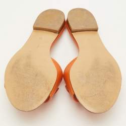 Pre Owned Salvatore Ferragamo Rhodes Size 38 Orange Leather Flat Slide Sandals