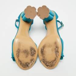 Pre Owned Salvatore Ferragamo Bow Size 37 Blue Canvas Ankle Strap Sandals