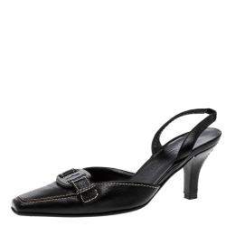 Salvatore Ferragamo Black Leather Slingback Sandals Size 37