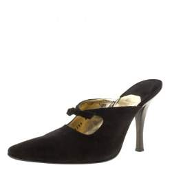 Salvatore Ferragamo Black Suede Anamur Pointed Toe Mules Size 38.5