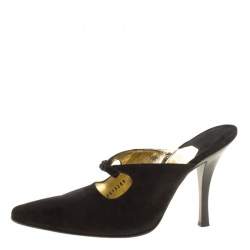 Salvatore Ferragamo Black Suede Anamur Pointed Toe Mules Size 38.5