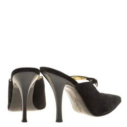 Salvatore Ferragamo Black Suede Anamur Pointed Toe Mules Size 38.5