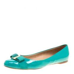 Salvatore Ferragamo Jade Green Patent Leather Varina Ballet Flats Size 40