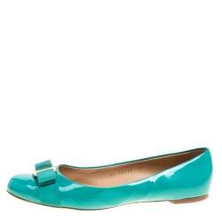 Pre Owned Salvatore Ferragamo Jade Green Patent Leather Varina Ballet Flats Size 40