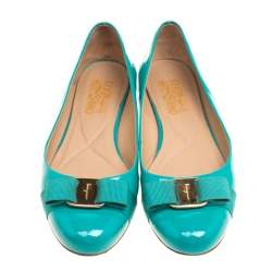 Pre Owned Salvatore Ferragamo Jade Green Patent Leather Varina Ballet Flats Size 40