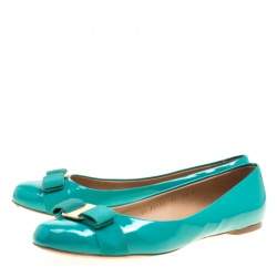 Pre Owned Salvatore Ferragamo Jade Green Patent Leather Varina Ballet Flats Size 40