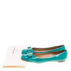 Pre Owned Salvatore Ferragamo Jade Green Patent Leather Varina Ballet Flats Size 40
