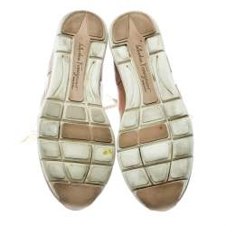 Pre Owned Salvatore Ferragamo  Beige Leather Lace Up Sneakers Size 35.5