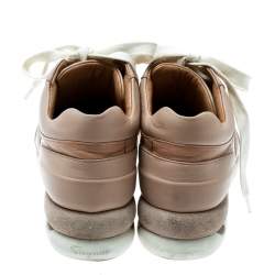 Pre Owned Salvatore Ferragamo  Beige Leather Lace Up Sneakers Size 35.5
