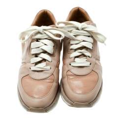 Pre Owned Salvatore Ferragamo  Beige Leather Lace Up Sneakers Size 35.5
