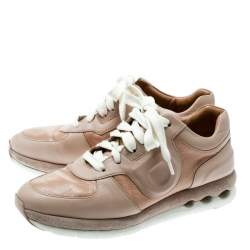 Pre Owned Salvatore Ferragamo  Beige Leather Lace Up Sneakers Size 35.5