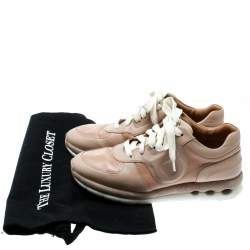 Pre Owned Salvatore Ferragamo  Beige Leather Lace Up Sneakers Size 35.5