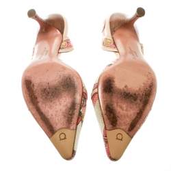 Salvatore Ferragamo Multicolor Printed Canvas And Leather Trim Pointed Toe Slingback Sandals Size 37