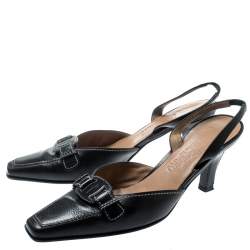 مملوكة مسبقًا صندل سالفاتوري فيراغامو فتحة كعب جلد أسود مقاس 37