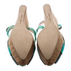 Salvatore Ferragamo Tricolor Lizard Leather Cross Strap Cork Wedge Sandals Size 41 