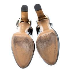 Pre Owned Salvatore Ferragamo Black Leather Slingback Block Heel Sandals Size 37.5