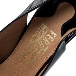 Pre Owned Salvatore Ferragamo Black Leather Slingback Block Heel Sandals Size 37.5