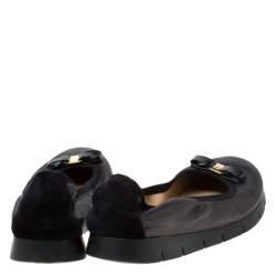 Pre Owned حذاء باليرينا فلات سالفاتوري فيراغامو سكرانش جلد أسود نعل سميك مقاس 40