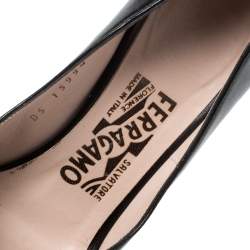 Pre Owned Salvatore Ferragamo Black Pleated Leather Peep Toe Pumps Size 37