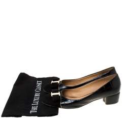 Pre Owned Salvatore Ferragamo Black Croc Embossed Leather And Suede Vara Bow Pumps Size 38.5