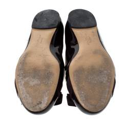 Pre Owned Salvatore Ferragamo Burgundy Patent Leather Vara Bow Ballet Flats Size 38