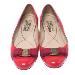 Salvatore Ferragamo Pink Patent Leather Vara Bow Ballet Flats Size 37